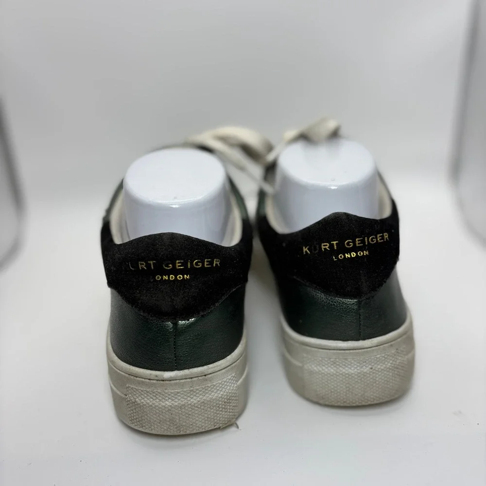 Kurt Geiger Green Leather Embellished Eye Sneakers with Black Heel